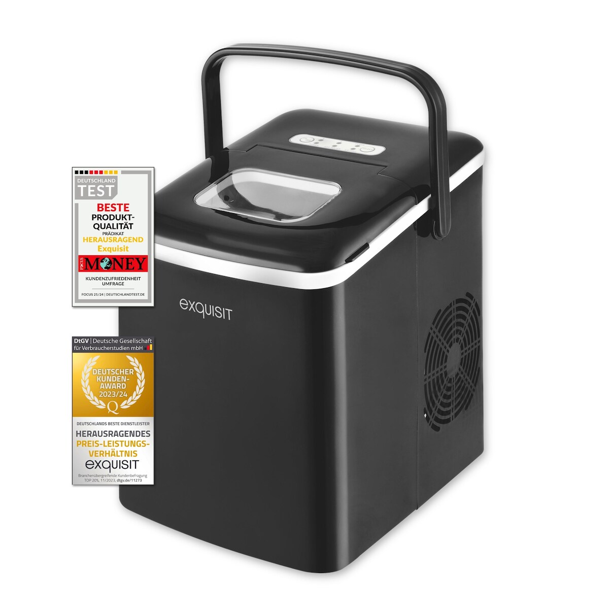 Exquisit Eiswürfelbereiter EM 6002 sw | Eiswürfelzubereitung 13kg in 24h | 1,8 L Wassertank | 120 W | schwarz Image