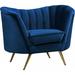 Accent Chair - Everly Quinn Accent Chair In Navy, Gold Stainless Legs Velvet/Fabric in Brown/Yellow | 33 H x 43 W x 30 D in | Wayfair