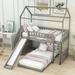 Harriet Bee Twin Over Twin Wooden L-Shaped Bunk Beds w/ Slide in Gray | 84.4 H x 40.1 W x 77.4 D in | Wayfair 2A98466FBF53437F9B24F79E73AEF752