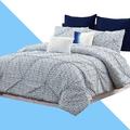 Ebern Designs Renai 140 TC Reversible Modern & Contemporary 7 Piece Comforter Set Polyester/Polyfill/Cotton in Blue | King | Wayfair