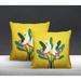 Bay Isle Home™ Kookoo Flocked Birds Indoor/Outdoor Square Pillow Polyester/Polyfill blend in Yellow | 17 H x 17 W x 4.5 D in | Wayfair