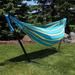 Arlmont & Co. Keilly Double Hammock w/ Stand Cotton in Green/Blue | 42 H x 40 W x 100 D in | Wayfair 7F84EE4DABB94C04AC46C9EEDE19F7FE