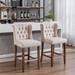Set of 2, Counter Height Barstools with Tufted Back, Wood Legs and Nailhead-Trim