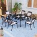 Patio Dining Sets, 6 Breathable Textilene Sling Fabric Alu Frame Chairs & 1 Metal Table
