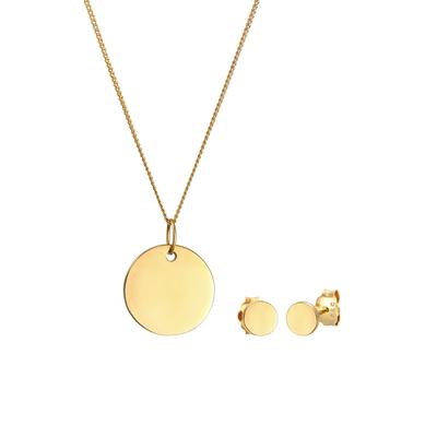 Elli PREMIUM - Kreis Geo Halskette Ohrstecker Basic 585 Gelbgold Schmuck-Set 1 ct Damen