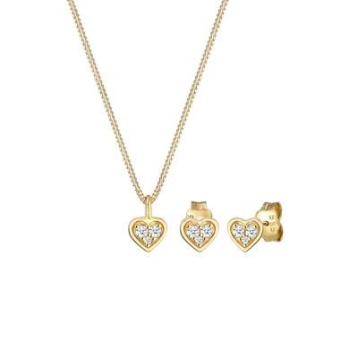 Elli DIAMONDS - Herz Liebe Valentin Diamant (0.105ct) 585 Gelbgold Schmuck-Set 1 ct Damen