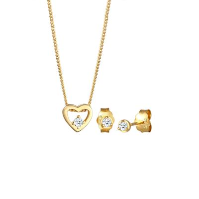 Elli DIAMONDS - Herz Liebe Solitär Diamant (0.09ct.) 585 Gelbgold Schmuck-Set 1 ct Damen (549.99 € / 1 ct)