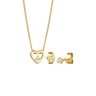 Elli DIAMONDS - Herz Liebe Solitär Diamant (0.09ct.) 585 Gelbgold Schmuck-Set Damen