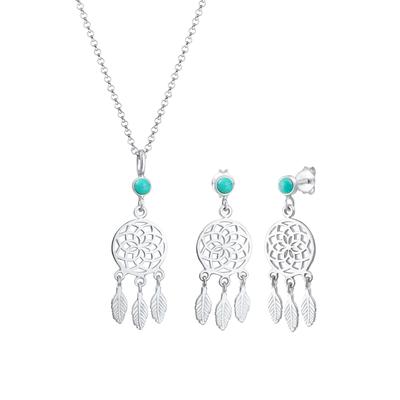 Elli Schmuckset Kette Hänger Traumfänger Boho Howlith 925 Silber silberfarben Damen