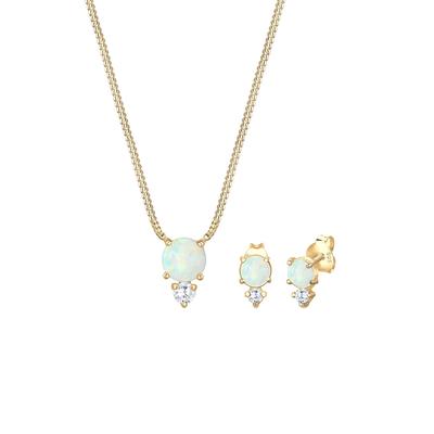 Elli - Geo Zirkonia Synthetischer Opal Trend 925 Silber Schmuck-Set Damen