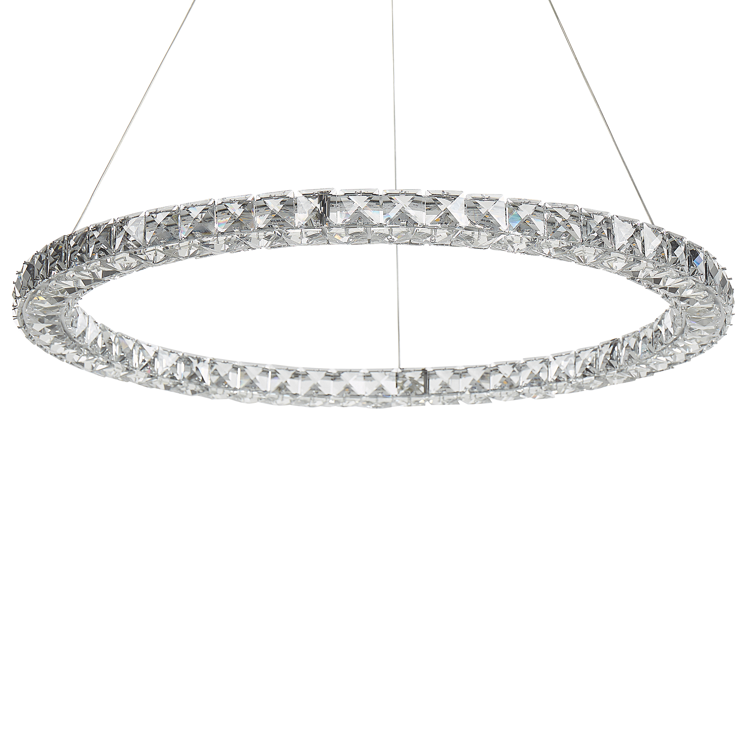 LED Hängelampe Silber Kristallglas und Metall ø 60 cm Rund Ringform Kreisform Modern Glamour Küche Esstisch Wohnküche Hohe Decken Innenräume