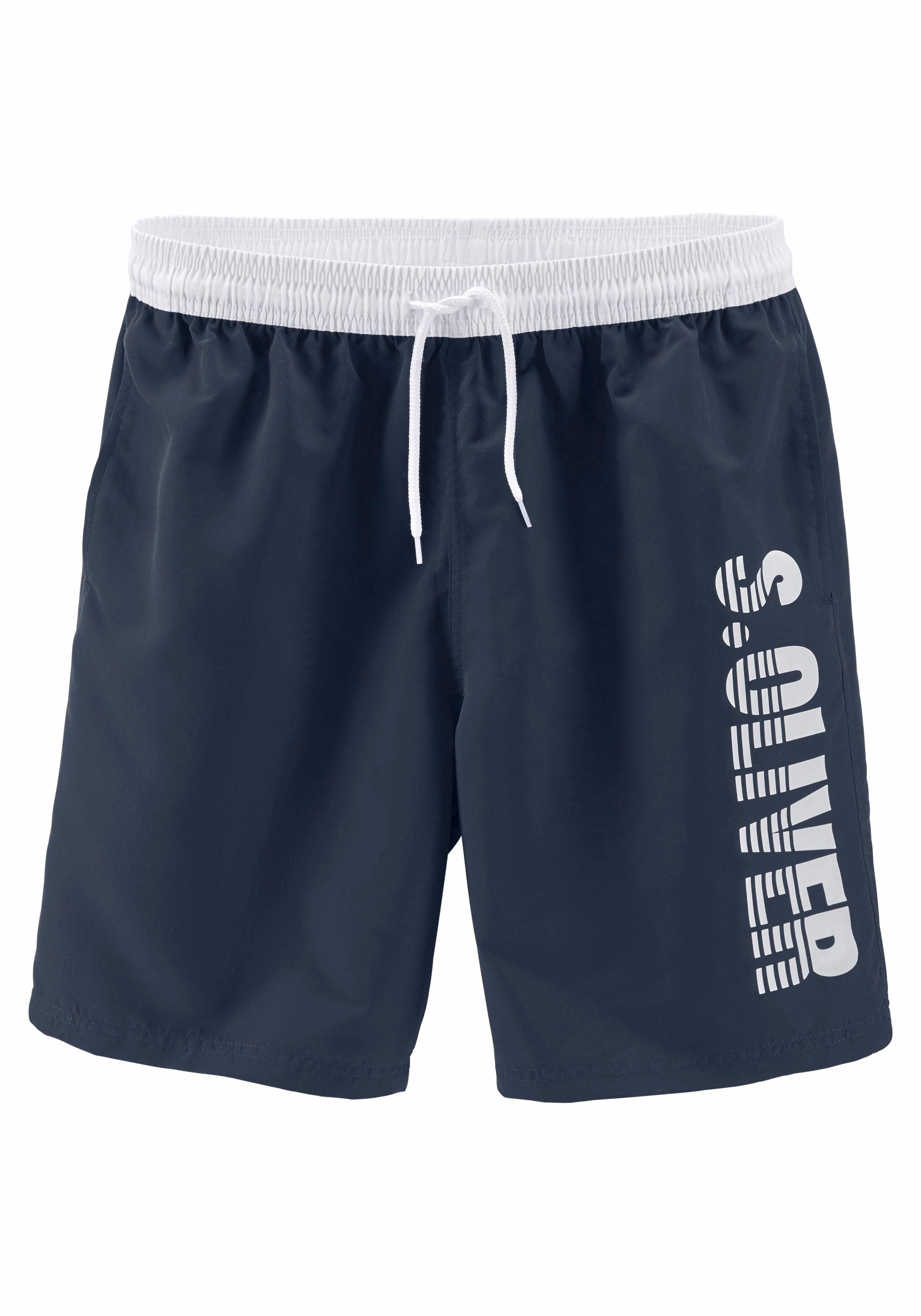 Badeshorts S.OLIVER, Herren, Gr. S (46/48), Lang, blau (marine (langgröße)), Microfaser, Polyester, Badehosen Badeshorts