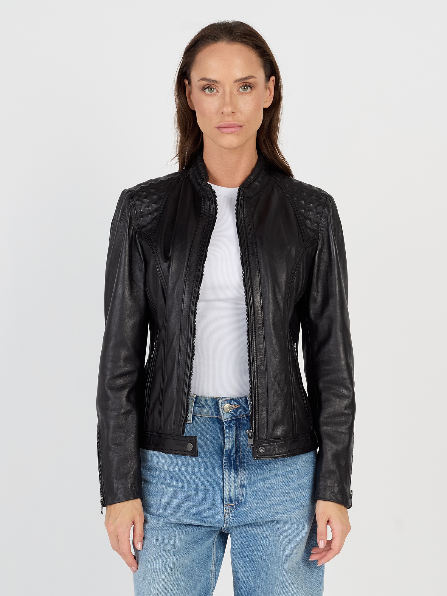Bikerjacke JCC "Cabira", Damen, Gr. 44, schwarz, Oberstoff: 100% Lammleder; Futter: 100% Polyester, Jacken Image