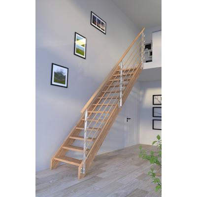 Starwood Systemtreppe Massivholz Mykonos, Design-Geländer Holzrundstäbe, Durchgehende Wangenteile beige Treppen Bauen Renovieren