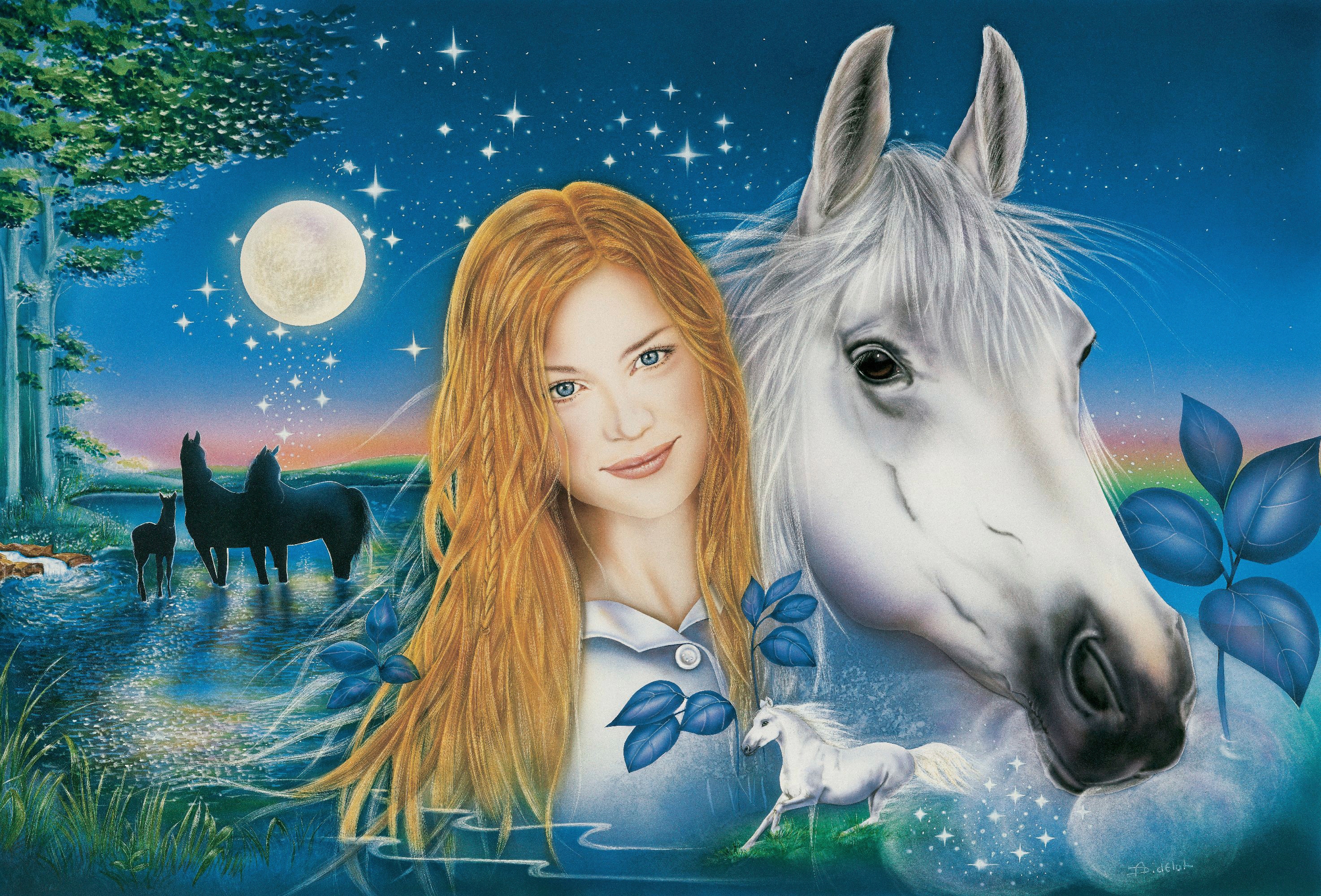 Fototapete PAPERMOON "PFERDE DESIGN-PFERD MALEREI KUNST GEMÄLDE WANDBILD XXL", bunt, B:4,5m L:2,8m, Vlies, Tapeten Image