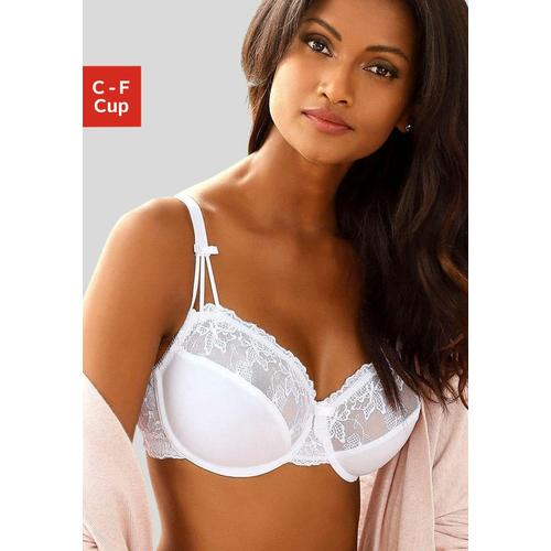 Bügel-BH NUANCE Gr. 75, Cup F, weiß (uni, weiß) Damen BHs BH Bügel-BH Hochzeitsdessous Hochzeitswäsche Spitzen-BH Spitzenwäsche Große Größen-BHs mit Stickereispitze, Dessous