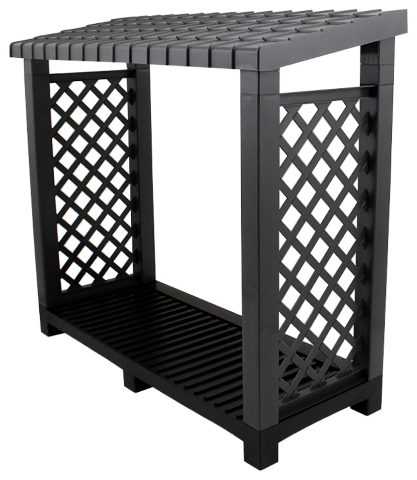 Kaminholzregal KHW "aus stabilem und wetterfestem Kunststoff", grau (anthrazit), B:114cm H:102cm T:47cm, Polypropylen (PP), Kaminholzlager, Kaminholzregal, schützt Kaminholz vor Feuchtigkeit