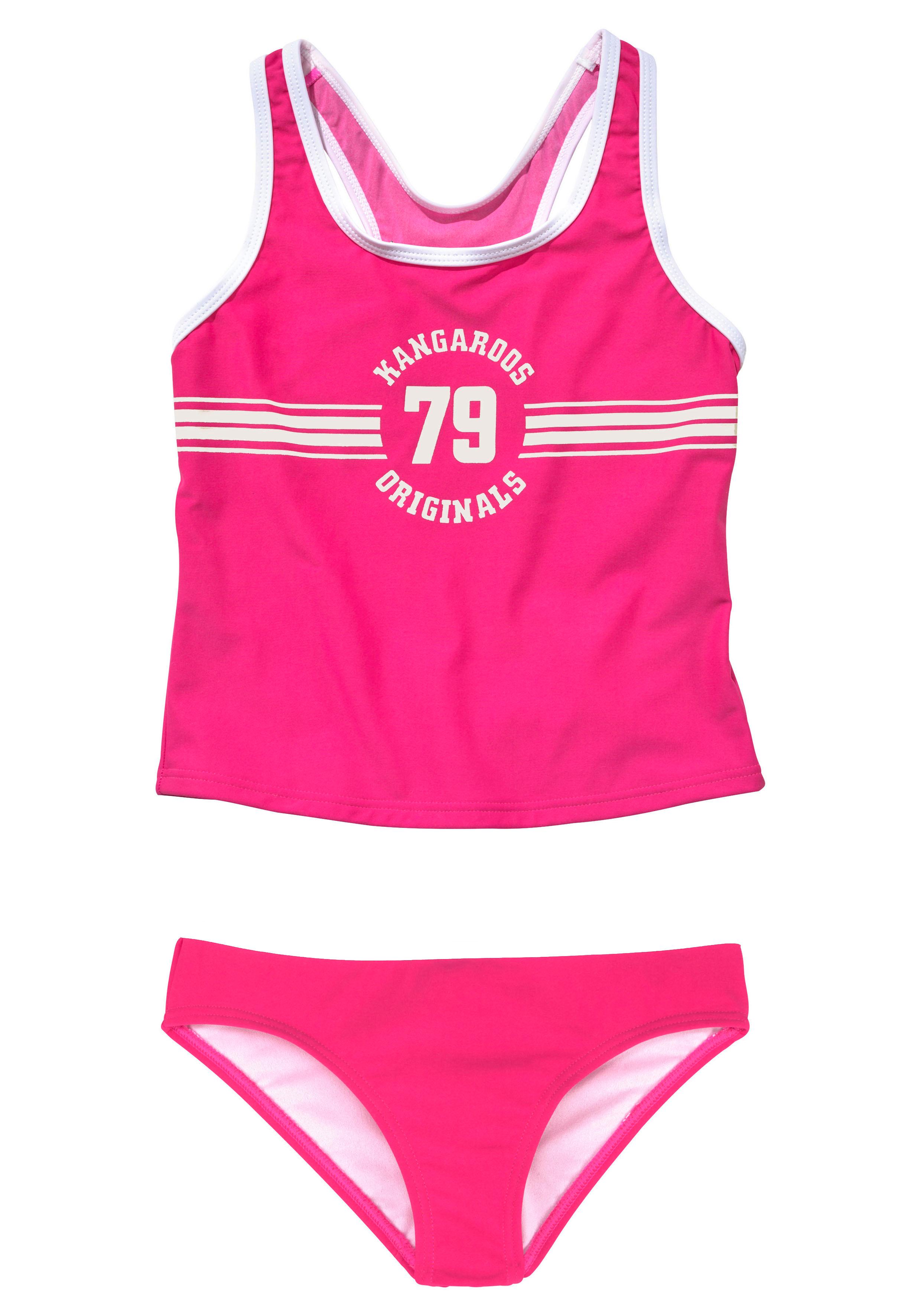 Tankini KANGAROOS "Sporty", Kinder, Gr. 122/128, N-Gr, pink, Polyamid, unifarben, Bikini-Sets, mit sportlichem Frontdruck Image