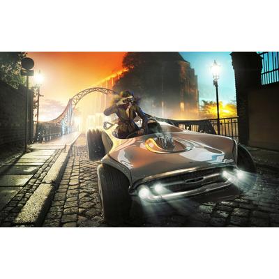 Fototapete PAPERMOON "RETRO AUTO-ALTSTADT FANTASIE VINTAGE SPORT RACING XXL", bunt, B:3,50m L:2,60m, Vlies, Tapeten