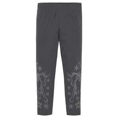 Leggings KIDSWORLD "Strass besezGLITZER PFERD", Mädchen, Gr. 140/146, N-Gr, grau (anthrazit), Jersey, Obermaterial: 95% Baumwolle, 5% Elasthan, unifarben, modisch, eng lang, Hosen, Mit Glitzer Pferd verziehrt Image