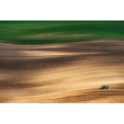 Fototapete PAPERMOON "Felder mit Traktor", bunt, B:4,00m L:2,60m, Vlies, Tapeten Image