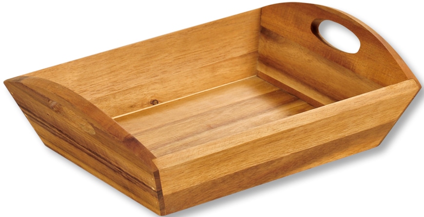Tablett KESPER "Aufbewahrungskorb", beige (natur), B:23cm H:9cm L:31,5cm, Akazienholz, Tabletts, mit zwei Tragegriffen Image