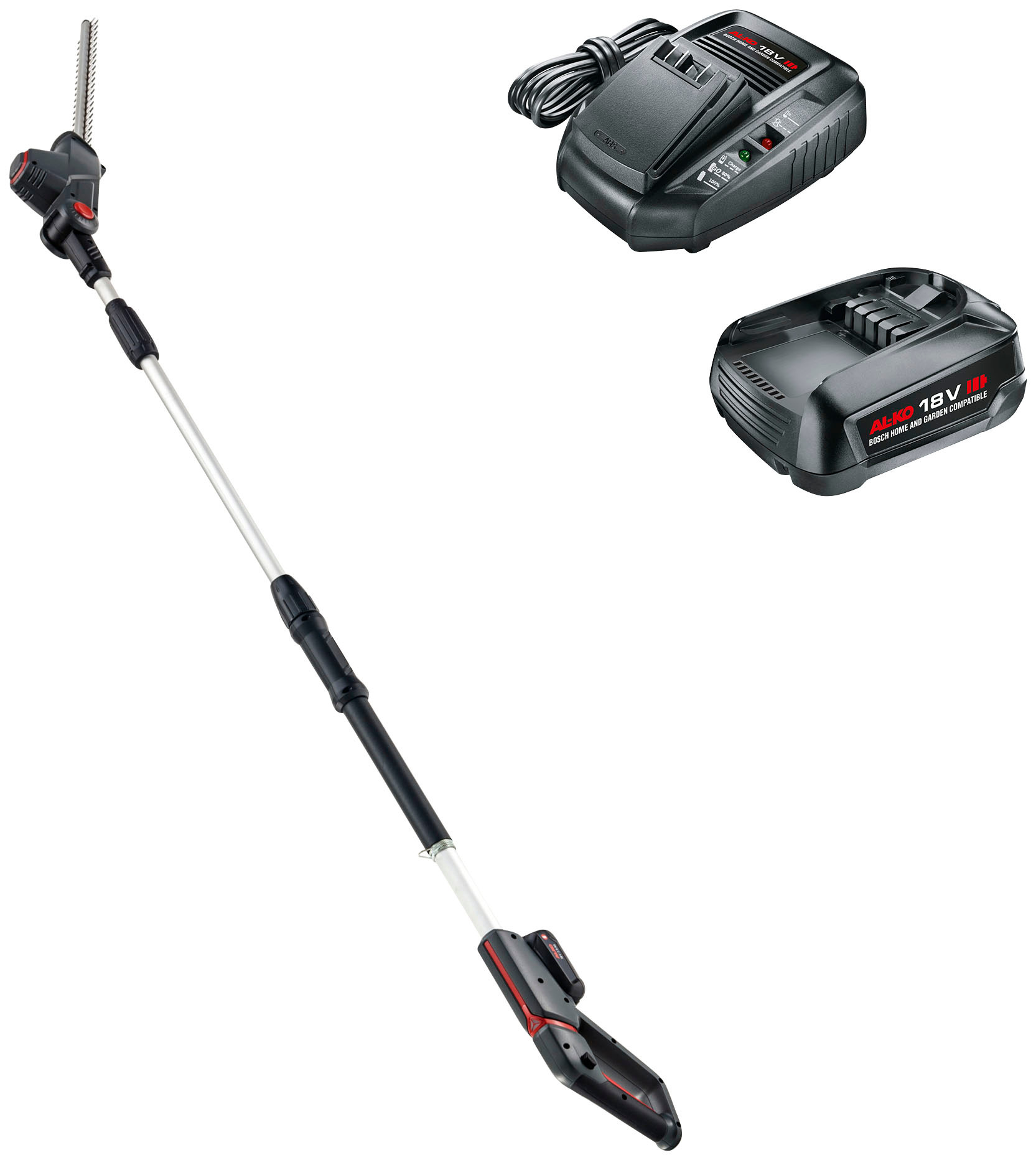 Teleskop-Heckenschere AL-KO "18 V BOSCH HOME AND GARDEN COMPATIBLE HTA 1845", grau, Gartenscheren-Maschinen, inkl. Akku und Ladegerät