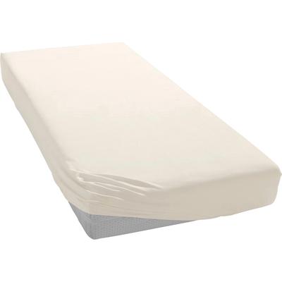 Spannbettlaken BELLANA "Mako-Jersey exclusiv in Gr. 90x200, 140x200 oder 180x200 cm", weiß (schnee), B:180-200cm L:200cm, Mako-Jersey, Obermaterial: 100% Baumwolle, Laken, aus Baumwolle, für Matratzen bis 25 cm Höhe, Bettlaken, Spannbetttuch Image