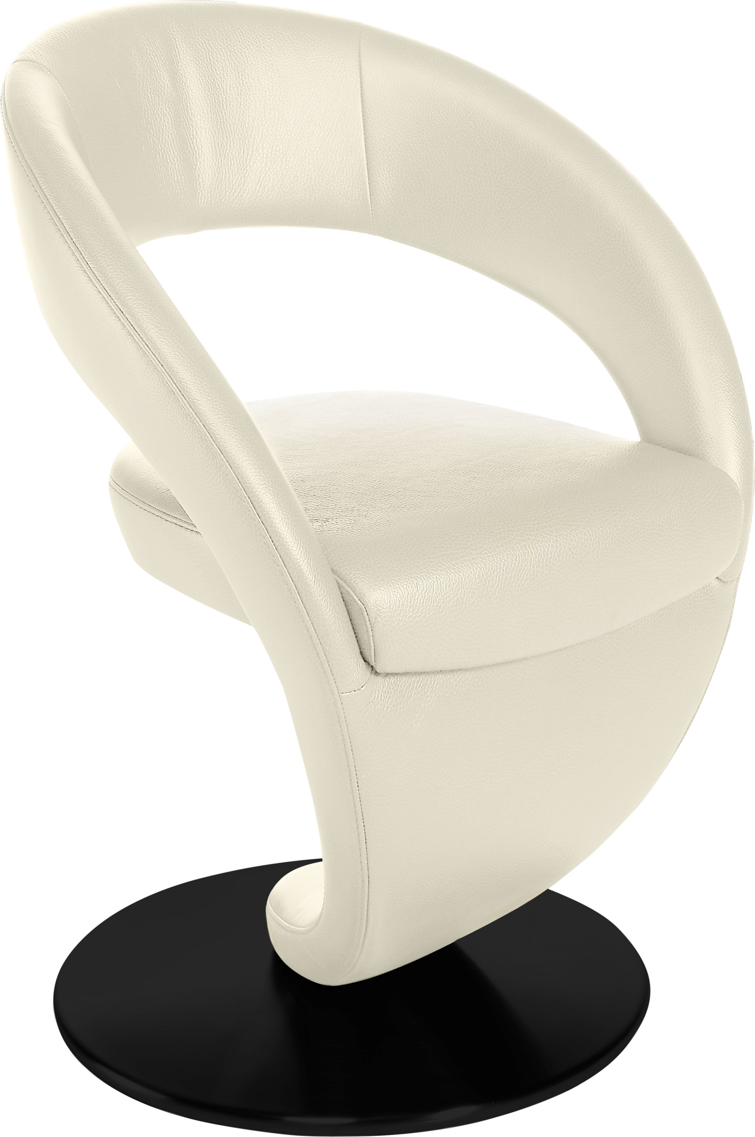 Drehstuhl K+W KOMFORT & WOHNEN "Wave", weiß (bianco, drehteller in metall schwarz struktur), B:62cm H:86cm T:61cm, Bronco: Nappaleder pigmentiert, Dickleder, 1, 3/1, 5mm, mit rustikal gekörnten Narbenbild, Stühle, Barhocker Drehstuhl Esszimmerstuhl,...