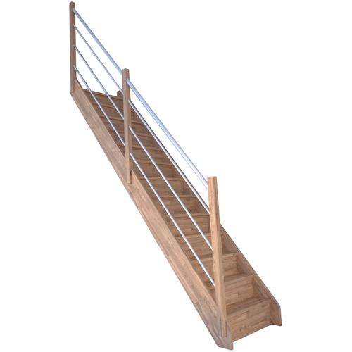 „STARWOOD Raumspartreppe „“Massivholz Rhodos, Holz-Edelstahl Weiß Links““ Treppen Durchgehende Wangenteile Gr. gerade, beige (natur, weiß) Treppen“