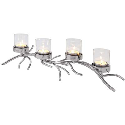 Teelichthalter FINK "RAMUS, 4-flammig, Adventsleuchter", silber (silberfarben), B:66,00cm H:78,00cm T:24,00cm Ø:30,00cm, Metall, Kerzenhalter, mit bruchsicherem Glas, Kerzenhalter für 4 Kerzen Image