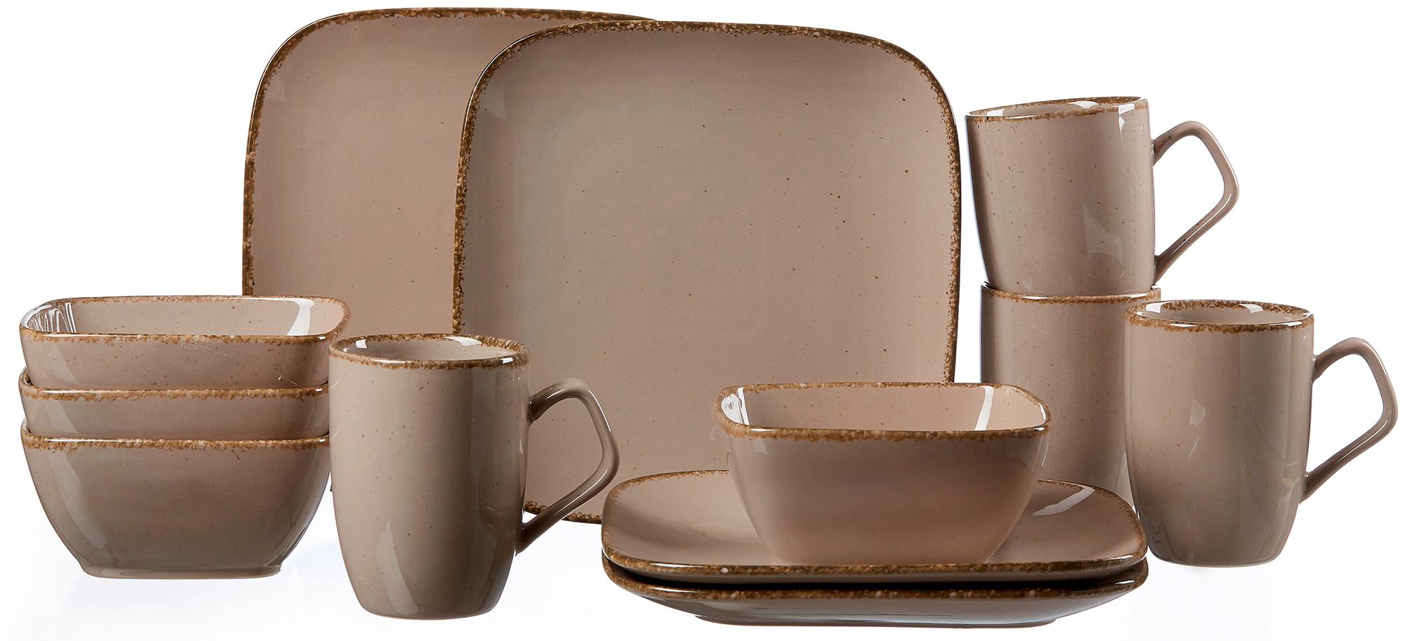 Frühstücks-Geschirrset RITZENHOFF & BREKER "Service, CASA Vintage/Used-Look", braun (nougat), 12 Stk., Porzellan, Geschirr-Sets, (Teller, Schale, Kaffeebecher) 12 Teile, für 4 Personen