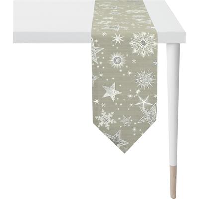 Tischband APELT "9602 CHRISTMAS ELEGANCE, Weihnachtsdeko, Weihnachten", grau (taupe, silberfarben), B:21cm L:175cm, Polyester, Viskose, Tischdecken, Lurex-Jacquardgewebe