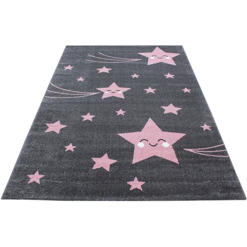 Kinderteppich AYYILDIZ TEPPICHE ""Kids 610"" Teppiche Gr. B: 160cm, 12mm, L: 230cm, pink (pink/grau) Kinder Motiv Sterne, Kurzflor