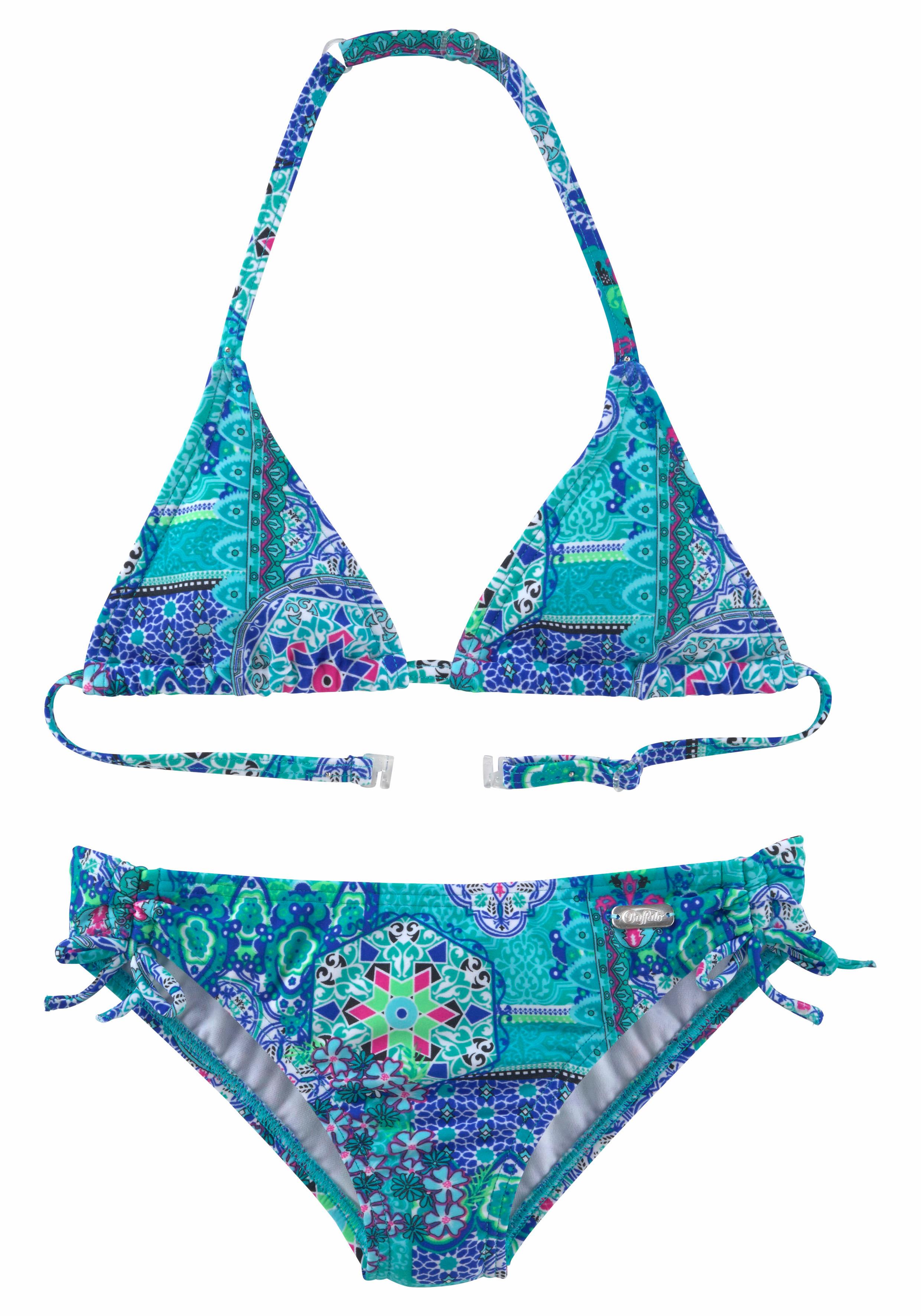 Triangel-Bikini BUFFALO "Shari Kids", Mädchen, Gr. 170/176, N-Gr, grün (türkis, bedruckt), Polyamid, Paisleymuster, Bikini-Sets Triangel-Bikini, im Folklore-Print