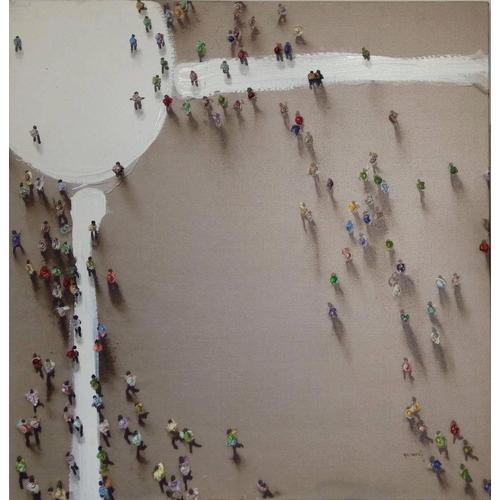 "Ölbild KAYOOM ""Menschengruppe"" Bilder Gr. B/H/T: 100 cm x 100 cm x 3,8 cm, beige Bilder 100cm x"