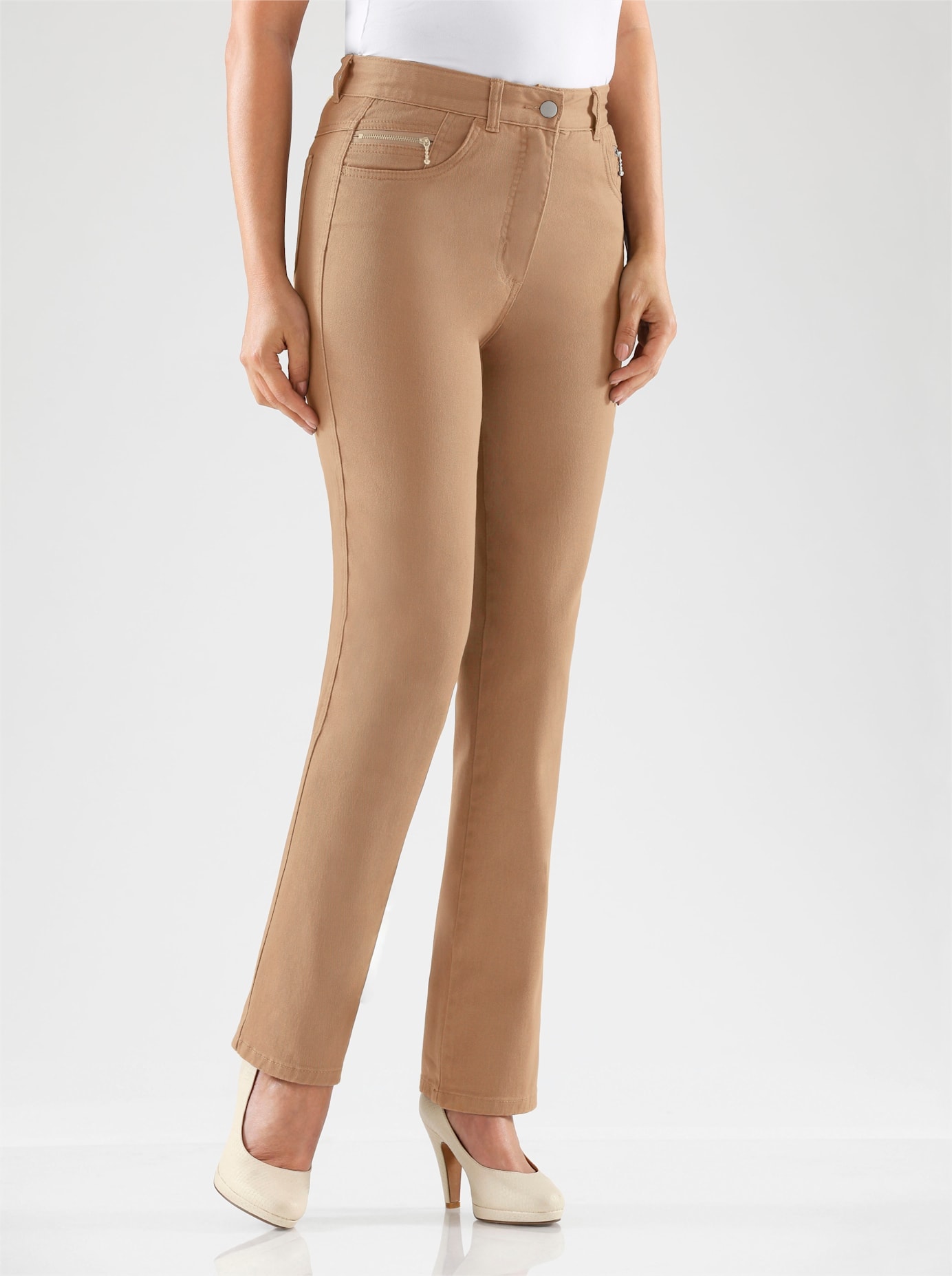 5-Pocket-Jeans CASUAL LOOKS, Damen, Gr. 21, Kurzgrößen, braun (camel), 98% Baumwolle, 2% Elasthan, unifarben, lang, Jeans 5-Pocket-Jeans