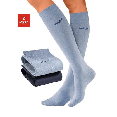 Kniestrümpfe H.I.S, Damen, Gr. 35-38, blau (marine, jeans), Polyamid, Baumwolle, Elasthan, meliert, elastisch, Socken, mit Komfortbündchen Image
