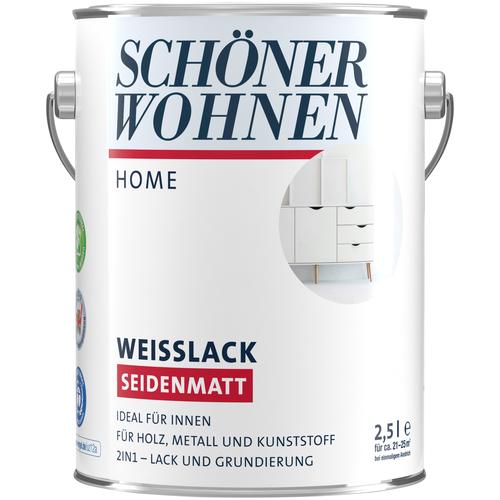 "SCHÖNER WOHNEN-KOLLEKTION Weißlack ""Home Weißlack"" Farben 2,5 Liter, weiß, seidenmatt, ideal für innen Gr. 2,5 l, weiß Weißlacke Farben"