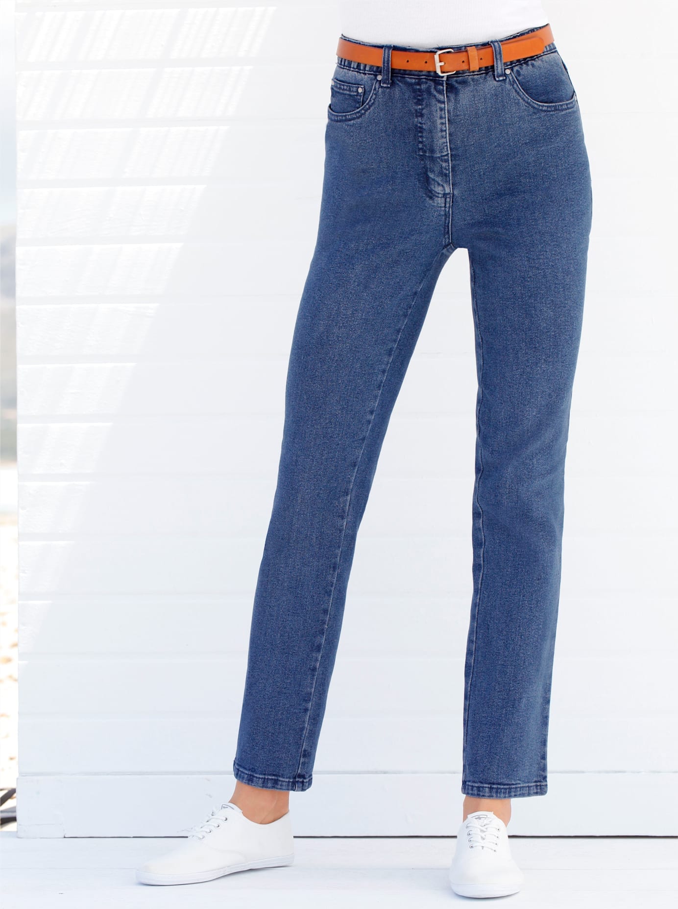 5-Pocket-Jeans CASUAL LOOKS, Damen, Gr. 195, Extrakurzgrößen, blau (blau, stone, washed), 98% Baumwolle, 2% Elasthan, unifarben, lang, Jeans Image