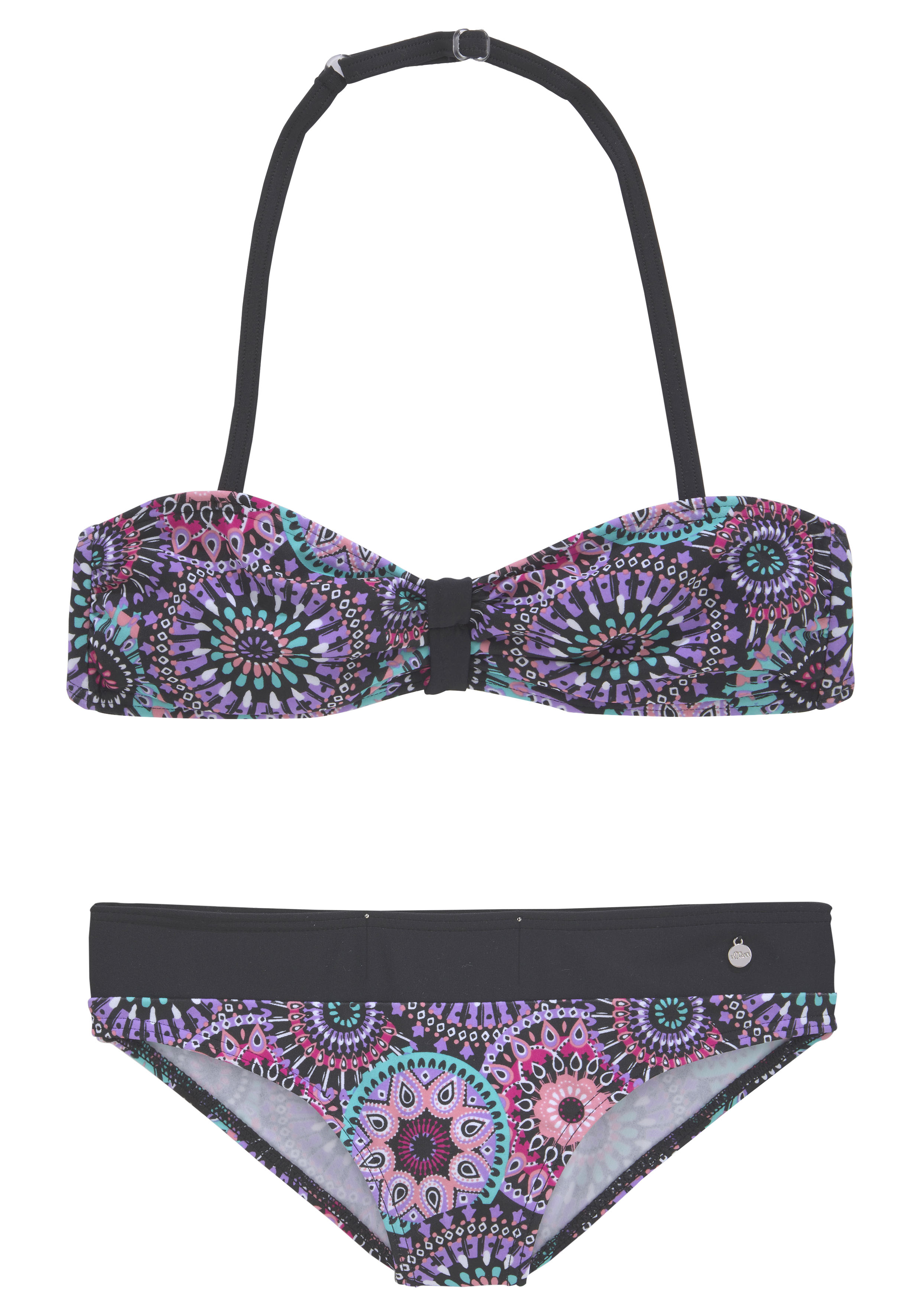 Bandeau-Bikini S.OLIVER, Kinder, Gr. 134/140, N-Gr, bunt, Polyamid, bedruckt, Bikini-Sets, mit coolem Print Image