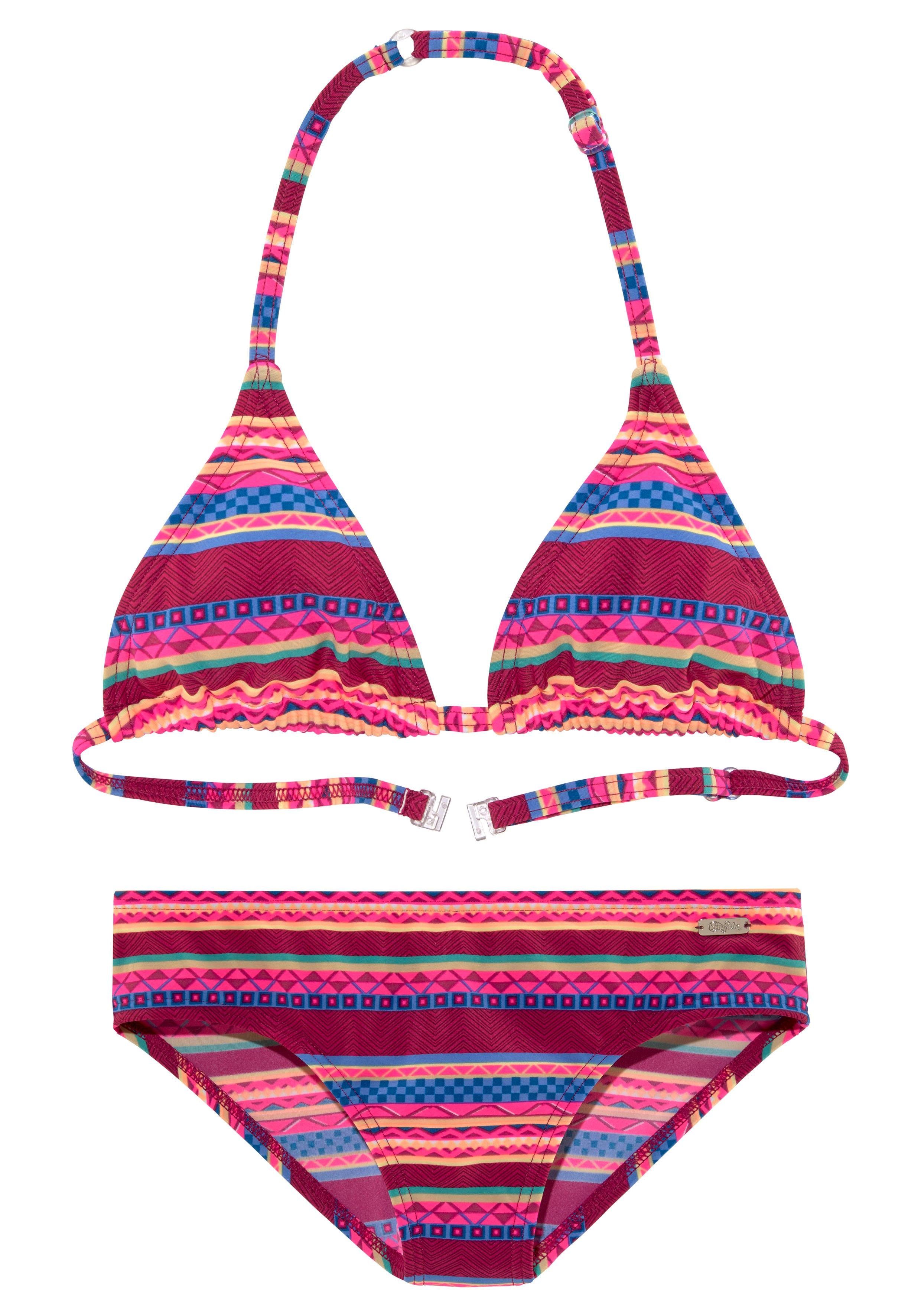 Triangel-Bikini BUFFALO "Lux Kids", Kinder, Gr. 158/164, N-Gr, rot (bordeaux), Polyamid, bedruckt, gemustert, Bikini-Sets, mit abstraktem Druck Image