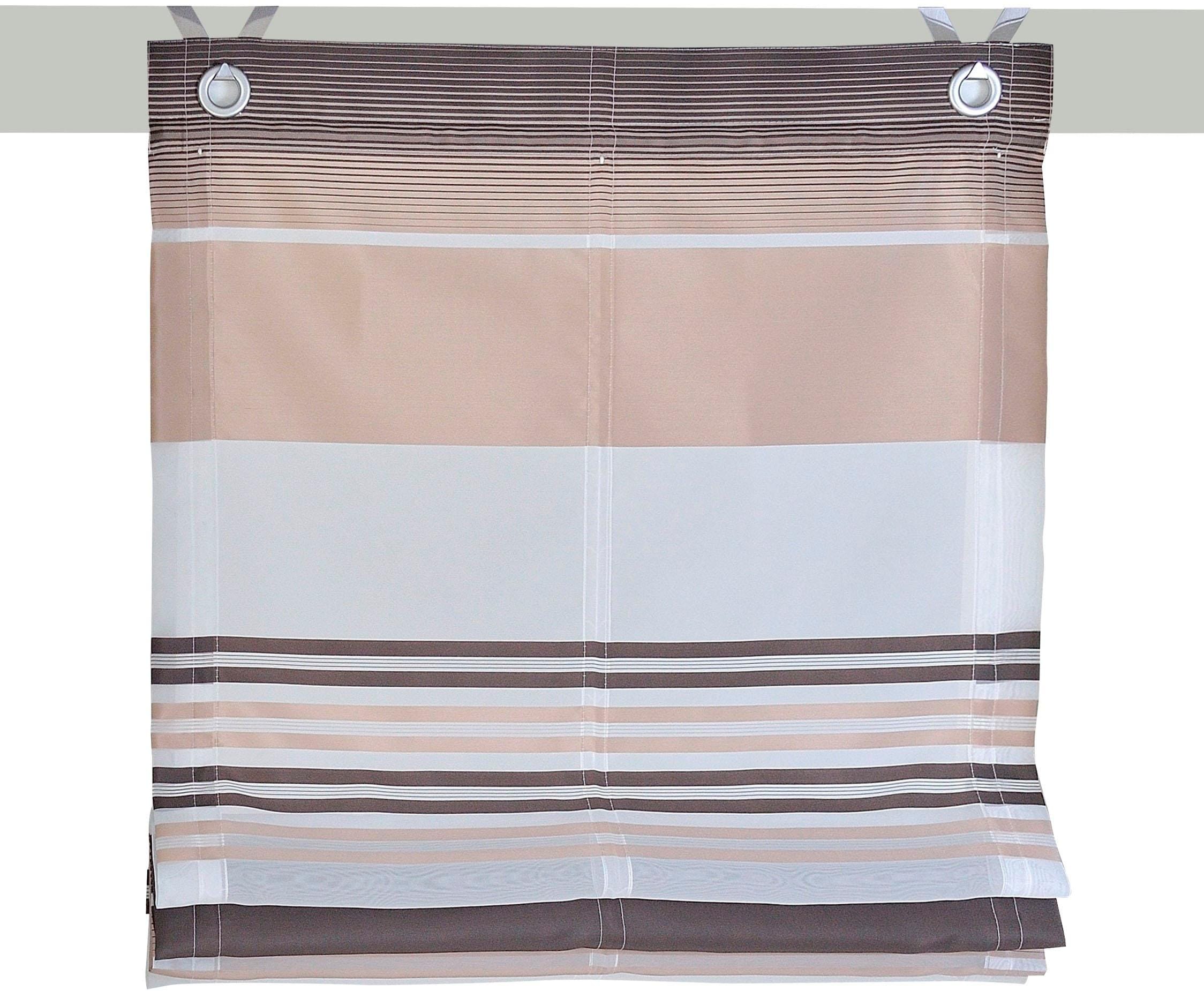 Raffrollo KUTTI "Jamaica" Gr. 1, braun (braun, beige), B:45cm H:130cm, Obermaterial: 100% Polyester, Raffrollos, halbtransparent, Polyester, gewebt, Streifen, mit Edelstahlhaken Image