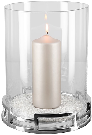 Windlicht FINK "HOMMAGE, Weihnachtsdeko", silber (silberfarben), Ø:23cm, Edelstahl, Glas, Kerzenhalter, Windlicht, aus Edelstahl