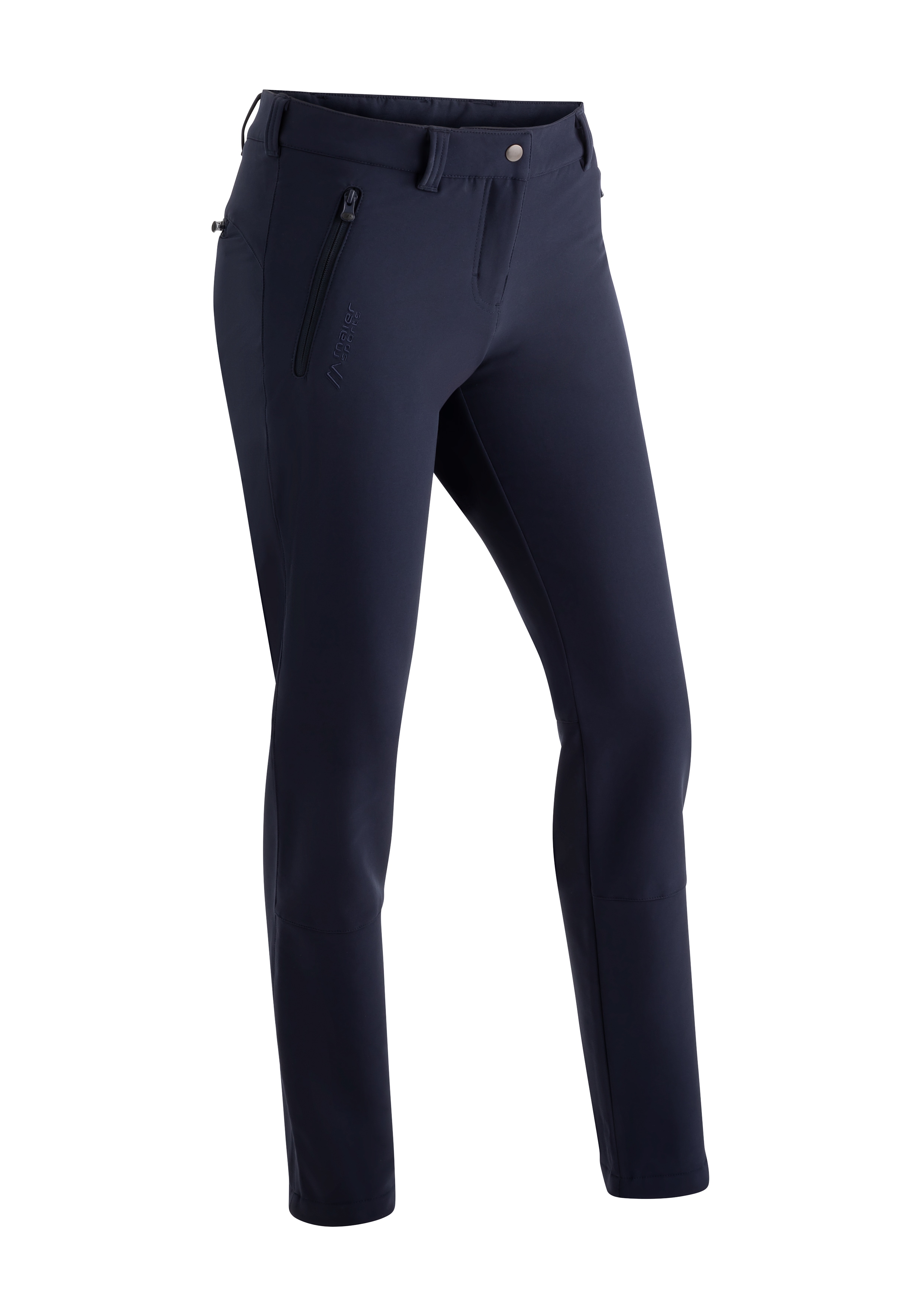 Funktionshose MAIER SPORTS "Helga slim", Damen, Gr. 26, Kurzgrößen, blau (dunkelblau), 90% Polyester, 10% Elasthan, Hosen, warme Damen Outdoorhose, robuste Wanderhose, Slim Fit Image