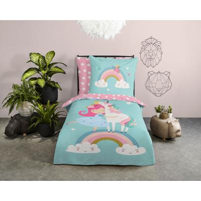 Kinderbettwäsche GOOD MORNING "Heaven", bunt (multi), B/L: 135cm x 200cm, , Renforcé, B/L: 80cm x 80cm, Renforcu00e9, Obermaterial: 100% Baumwolle, Bettwäsche, Baumwolle, 135x200, Reißverschluss, Wendeoptik, Kind, Mädchen, Einhorn