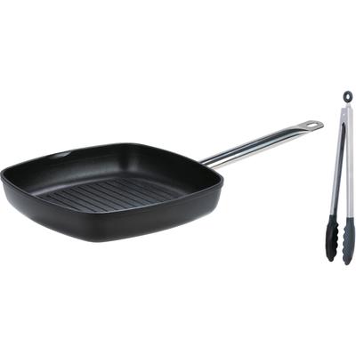 Grillpfanne GSW "Gastro Traditionell", silber (schwarz, silberfarben), B:28cm L:28cm Ø:28cm, Pfannen, 28x28 cm, incl. Multizange 30 cm, Induktion Image