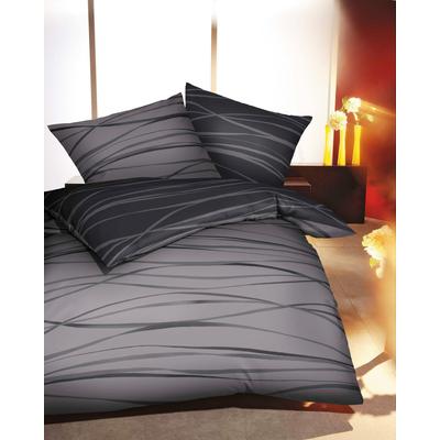Wendebettwäsche KAEPPEL "Motion", grau (anthrazit, grau), B/L: 135cm x 200cm, , Mako-Satin, B/L: 80cm x 80cm, Mako-Satin, Obermaterial: 100% Baumwolle, Bettwäsche, Mit feinen Wellenlinien Image
