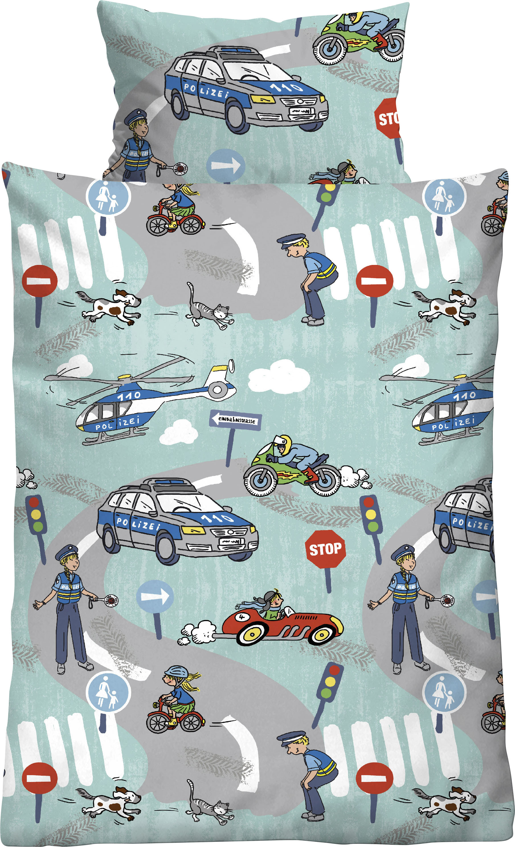 Kinderbettwäsche BIBERNA "Ela in Gr. 100x135 oder 135x200 cm, für Kinder, Kinderbettwäsche", blau (türkis), B/L: 135cm x 200cm, 1 Stk., 1 Stk., Feinbiber, B/L: 80cm x 80cm, 2 Stk., Feinbiber, Obermaterial: 100% Baumwolle, Bettwäsche, Feinbiber... Image