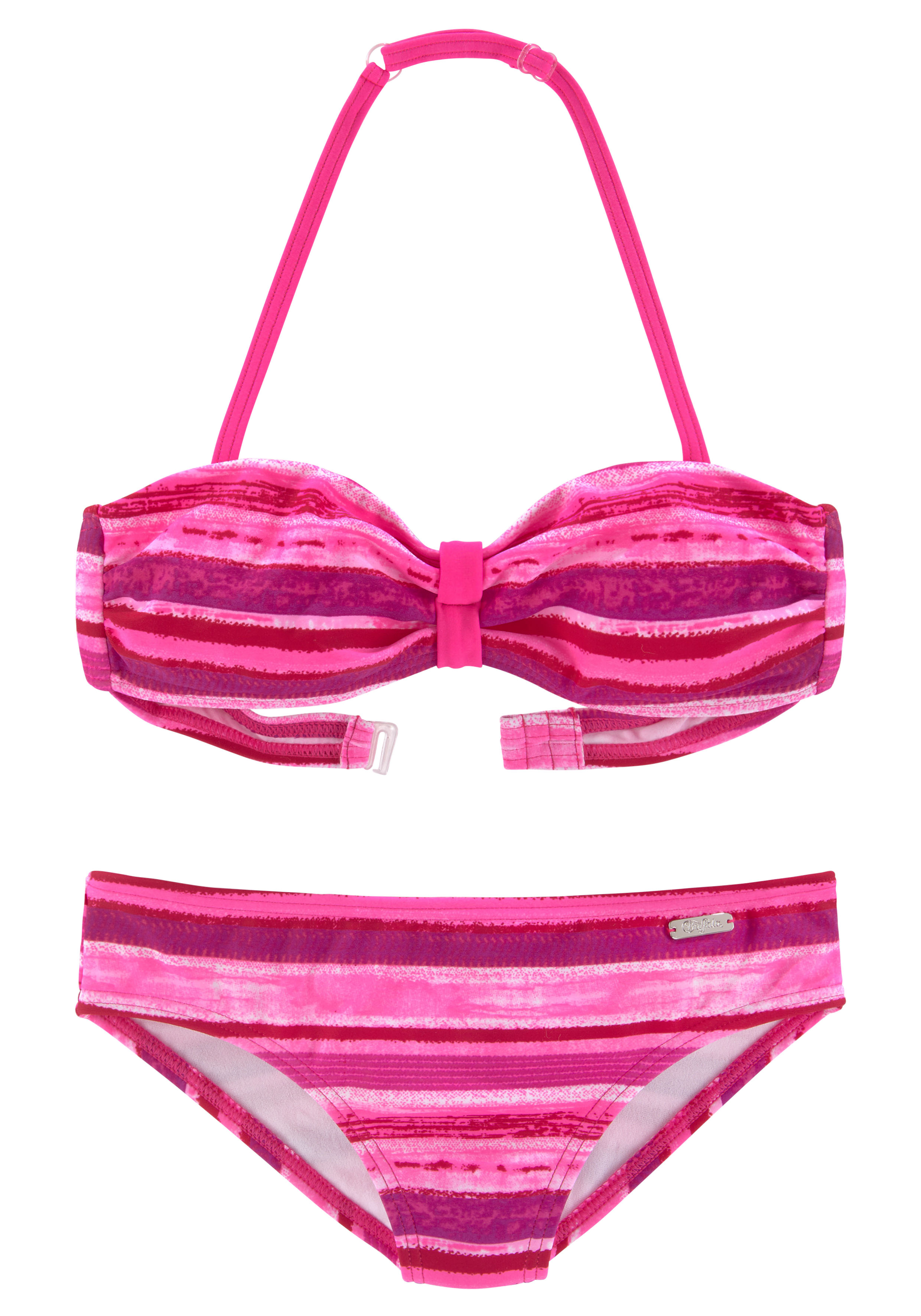 Bandeau-Bikini BUFFALO "May Kids", Kinder, Gr. 158/164, N-Gr, pink (pink, gestreift), Recycling-Polyamid, gestreift, Bikini-Sets, mit knalligem Streifendruck Image